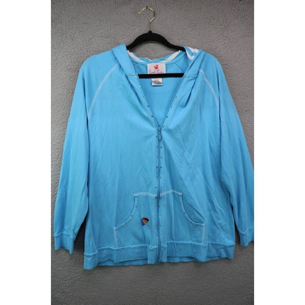 Quaker Factory Hooded Full Zip Cardigan-Rhinestones-Embroidery-Size Large